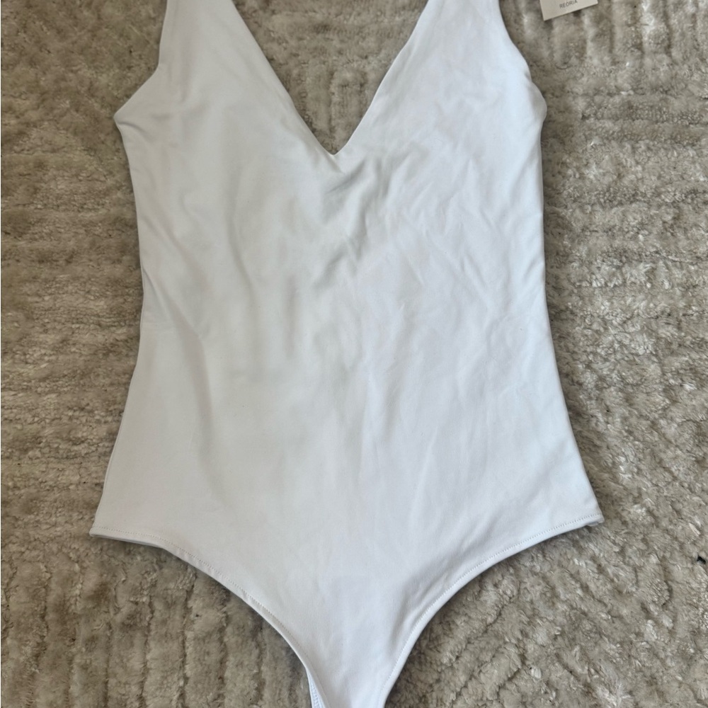 White Wonens Deep V Neck Bodysuit